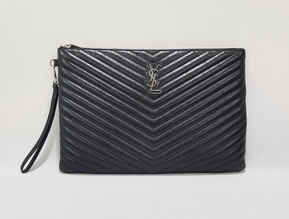 Saint Laurent Monogram Silver Matelassé Clutch Large 12345