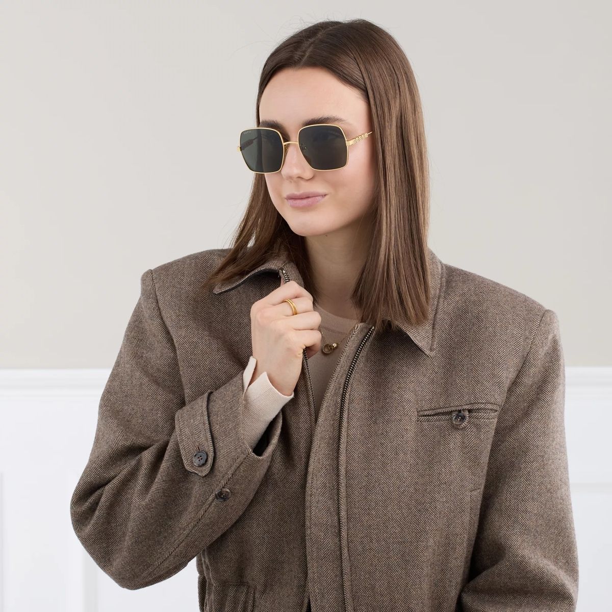 구찌 Gucci GG1434S GOLD-GOLD-GREY                        Sonnenbrille A0224109