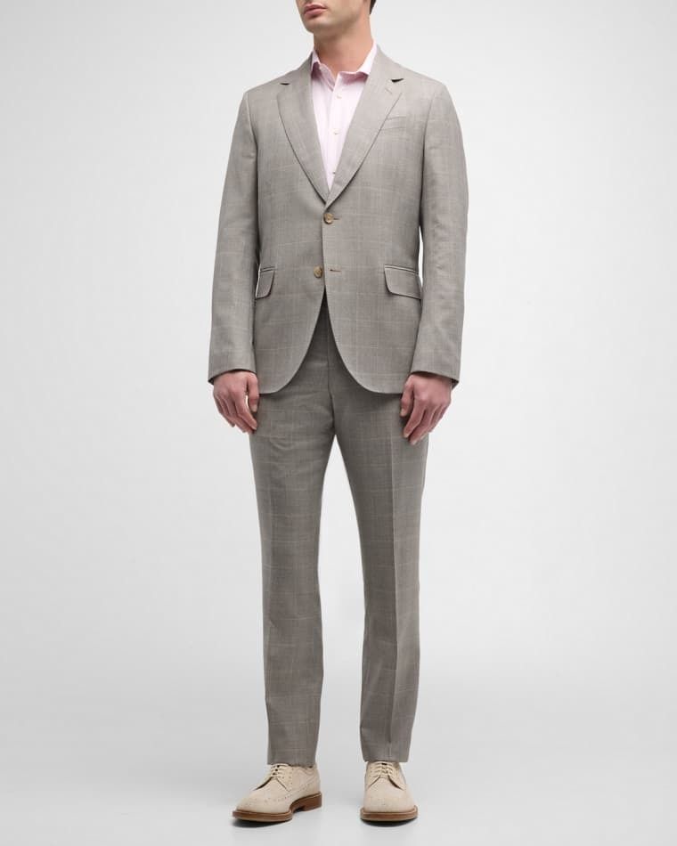 남성 테일러드 핏 울 체크 수트 Men's Tailored Fit Wool Check Two-Button Suit prod267330212TAN