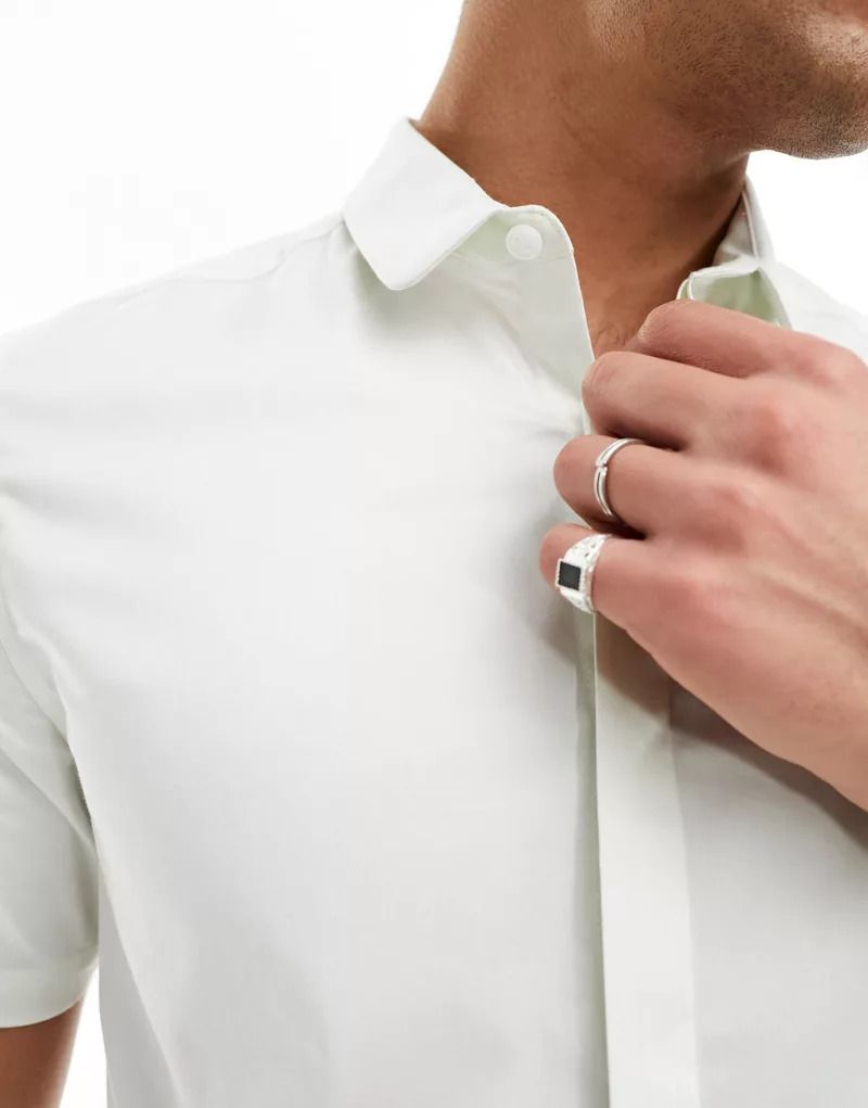 Wedding   Schmal geschnittenes Satinhemd in Elfenbein mit Penny-Kragen 205399376ELFENBEIN