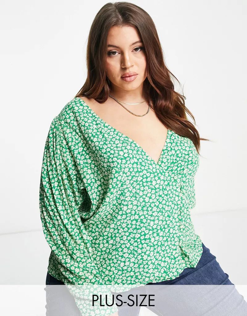블라우스 Curve   Gemusterte Bluse in Grun mit V-Ausschnitt 202716594GRÜN