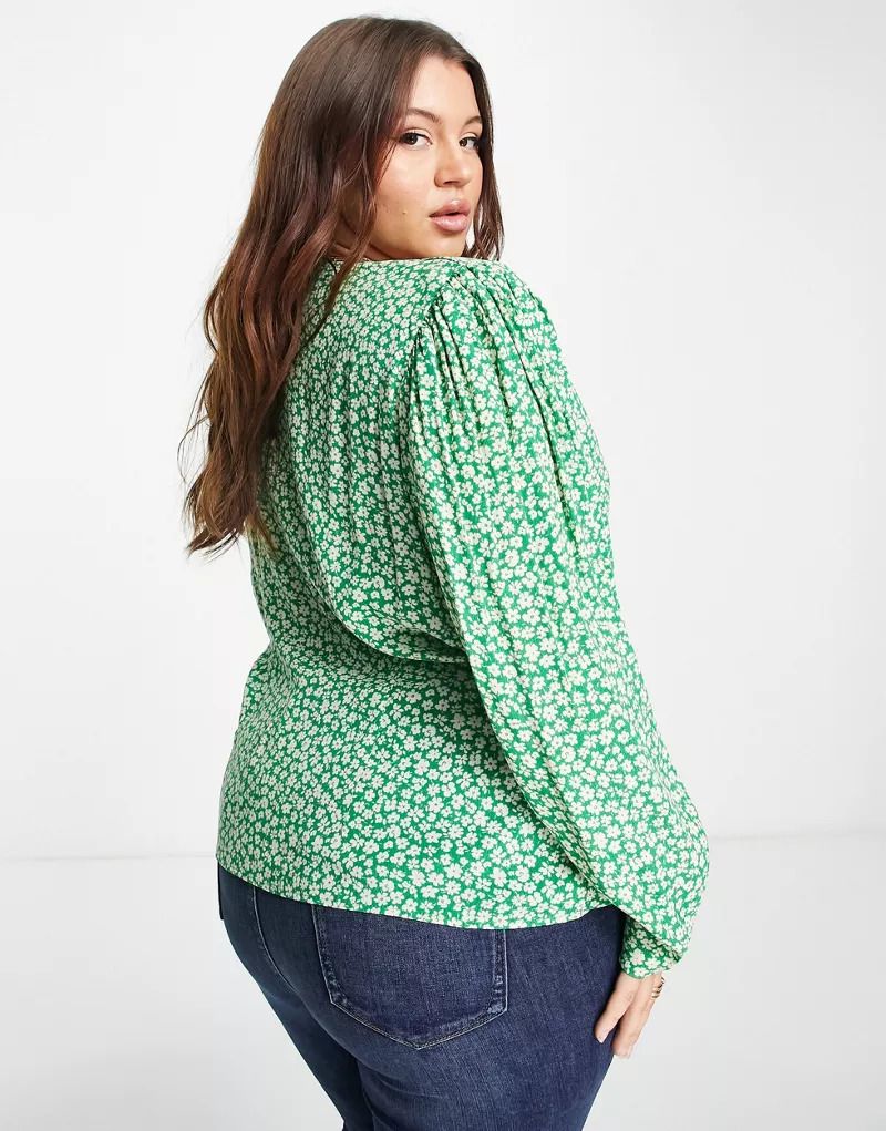 블라우스 Curve   Gemusterte Bluse in Grun mit V-Ausschnitt 202716594GRÜN