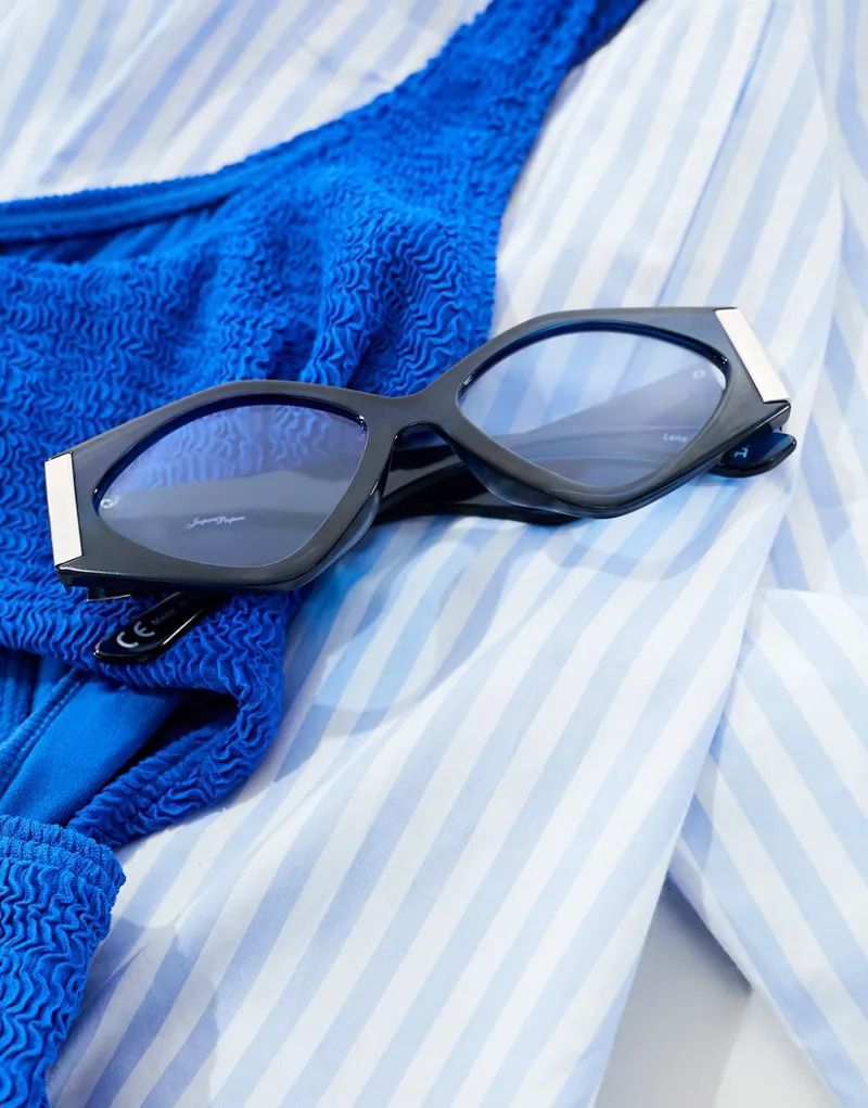 블루 Cat-Eye-Sonnenbrille in Blau mit Goldton 205685679Mittelblau
