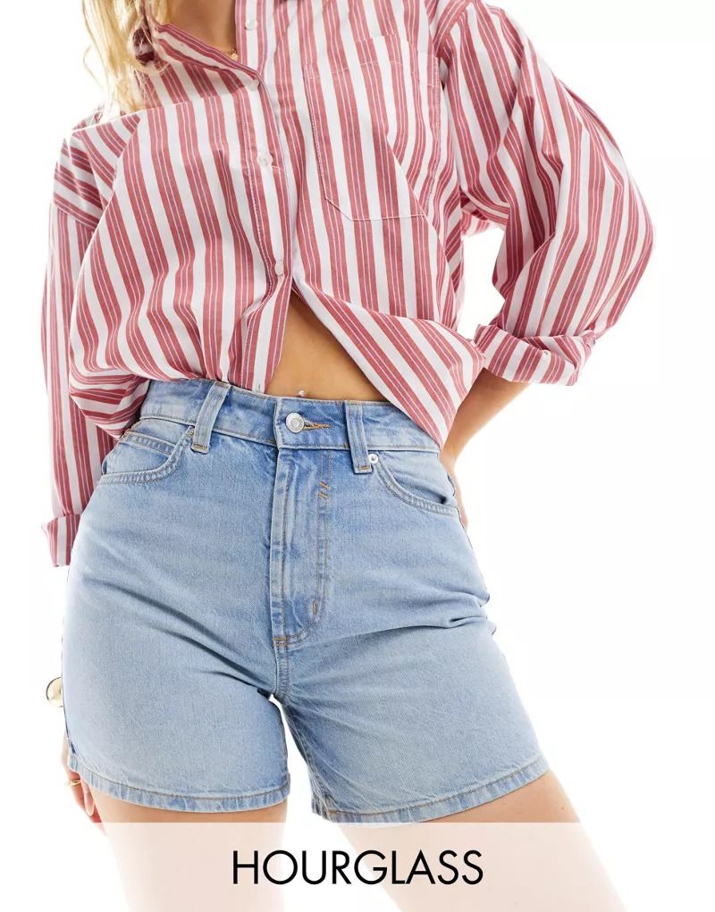 아워글래스 라이트 블루 Hourglass   Dad-Jeans-Shorts in verwaschenem Hellblau 205470435BLAU