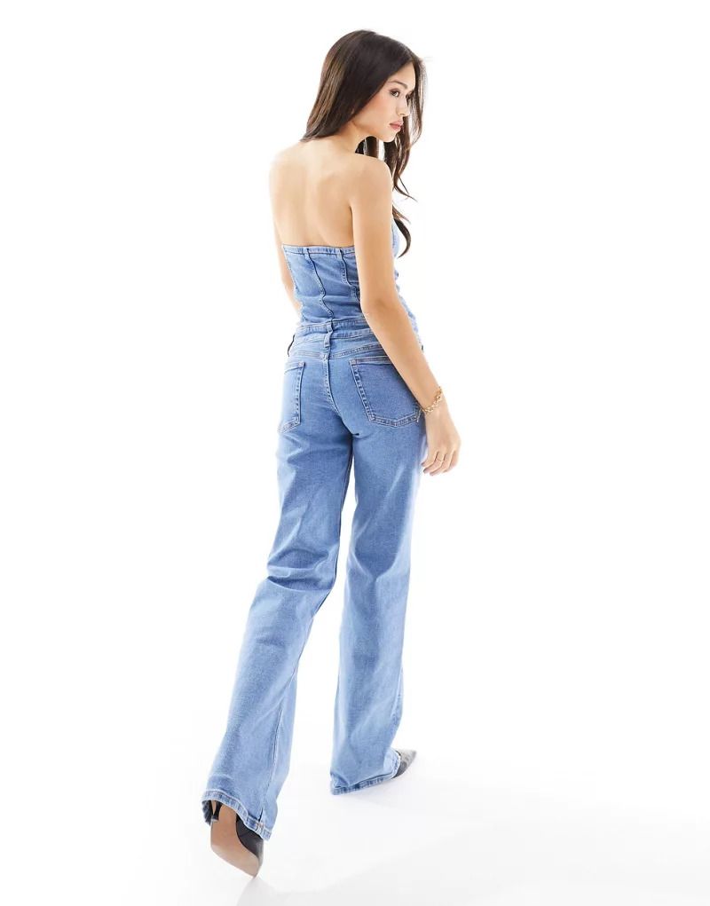 라이트 블루 Jeans-Jumpsuit in Hellblau mit Carmen-Ausschnitt 206108888BLAU