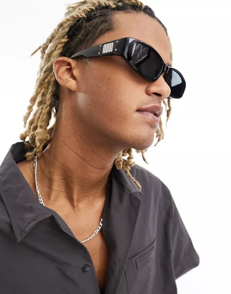 블랙 Racer-Sonnenbrille in Schwarz mit Wrap-Around-Design im Stil der 2000er 205728380SCHWARZ