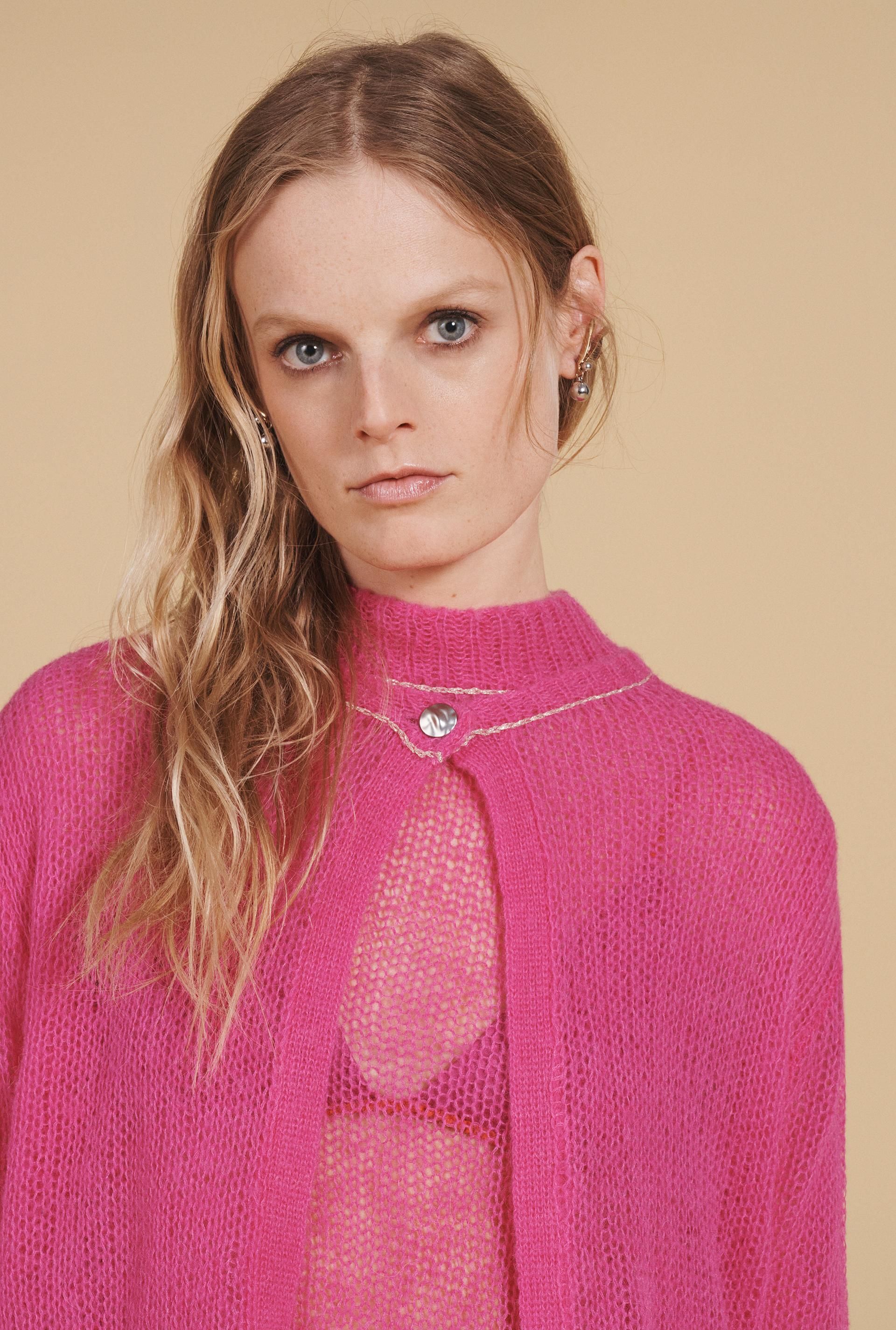 Zara Refurbished Wool Blend Open Knit Cardigan Pink Limited
