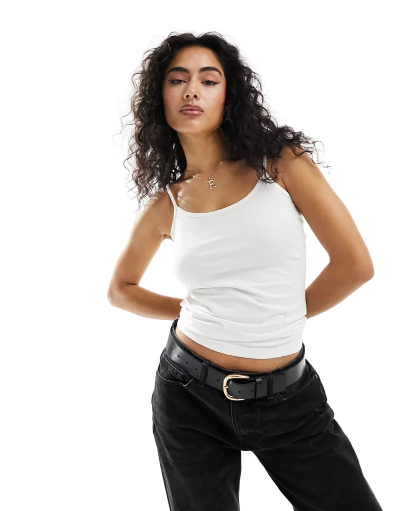 화이트 Riemchen-Tanktop in Weiß 206099539WEISS