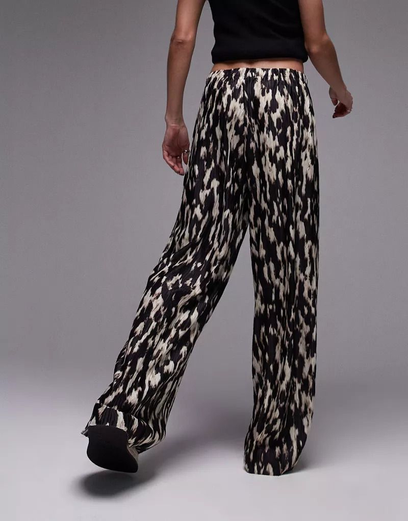 Plissee-Hose mit abstraktem Leopardenmuster in Schwarz-Weiß 206112116MONO