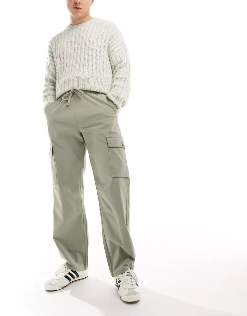 카키 Ripstop-Cargohose in Khaki mit weitem Schnitt 206040034KHAKI