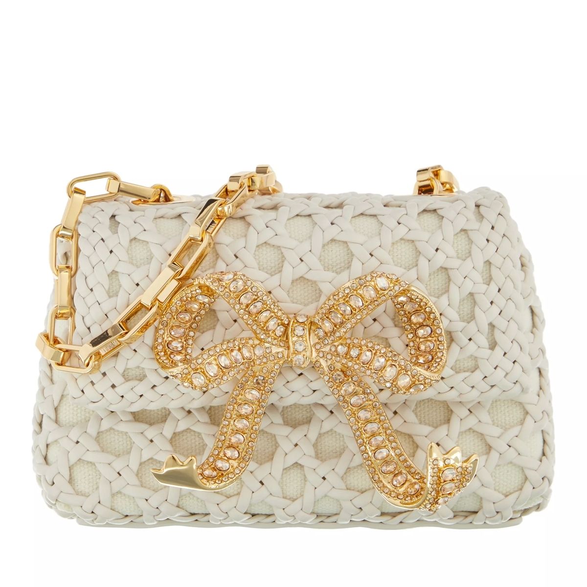 우븐 가죽 마이크로 가방 크림 Self Portrait Woven Leather Micro Bag Cream                        Mikrotasche A0350888