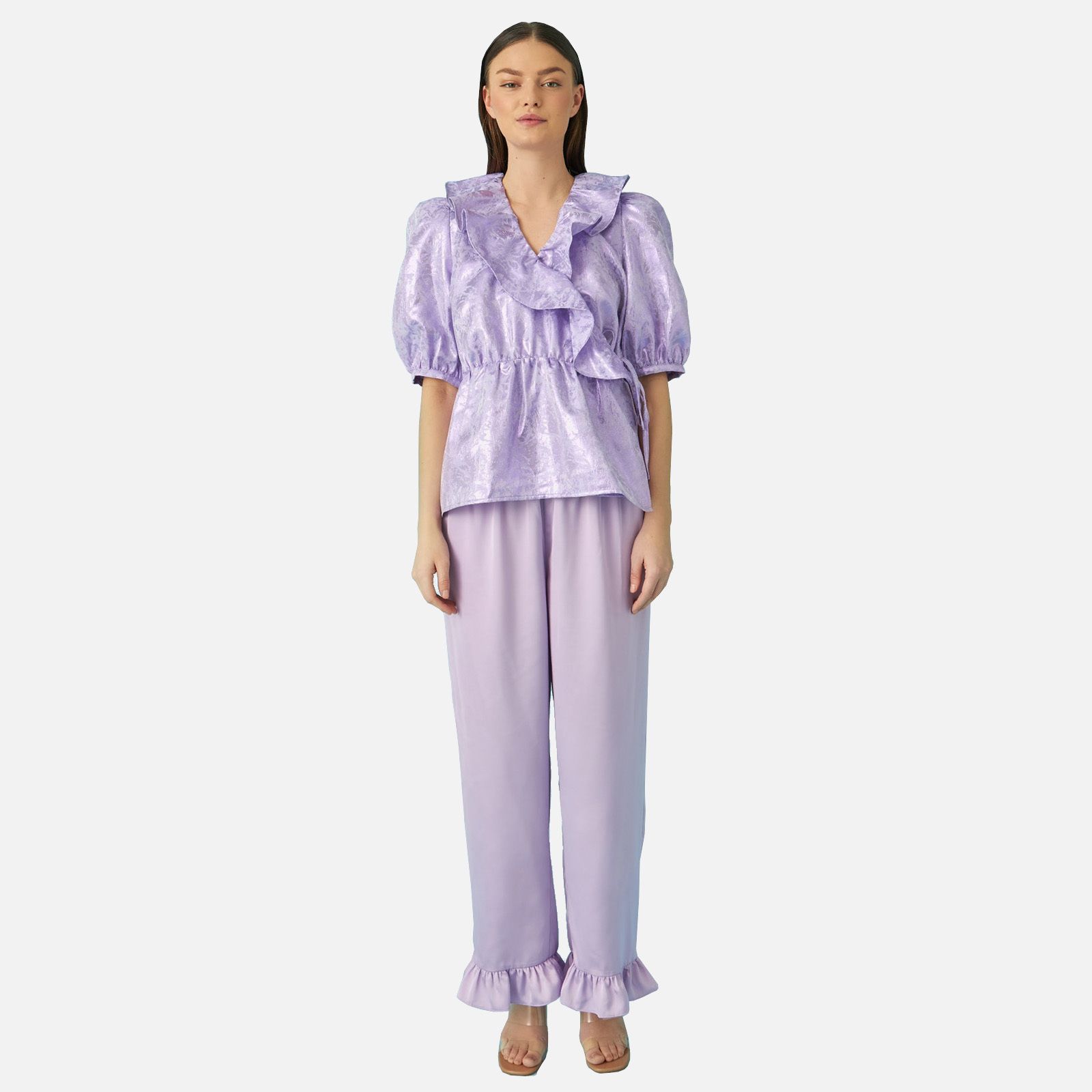 자카드 블라우스 CRAS Mikacras Frilled Jacquard Blouse 13882150