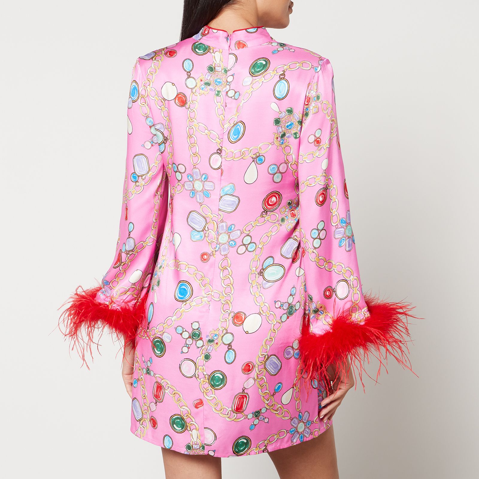 프린팅 새틴 미니 드레스 Kitri Carlotta Printed Feather-Trimmed Satin Mini Dress 14855843