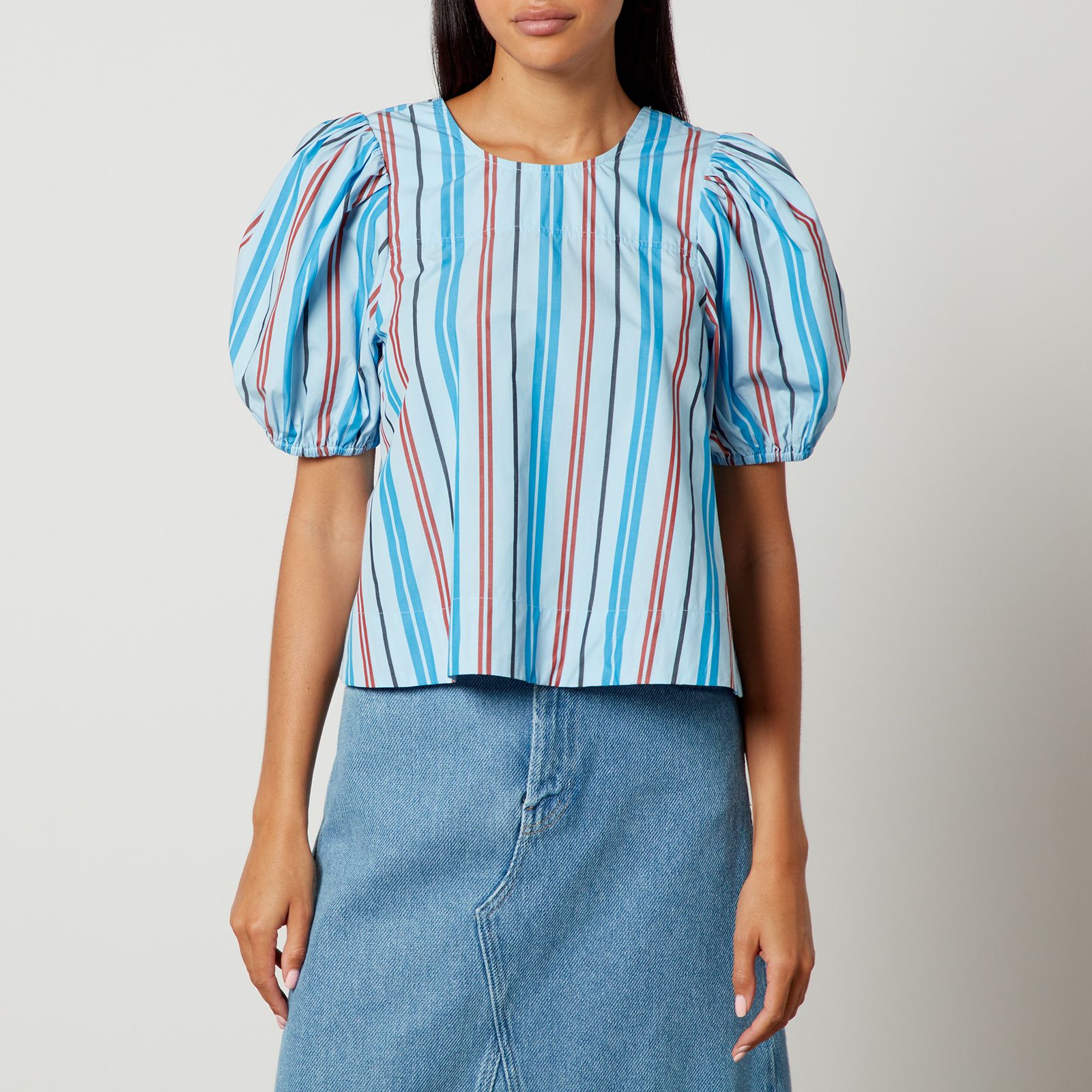 스트라이프 코튼 블라우스 Ganni Striped Cotton Open-Back Blouse 14510384