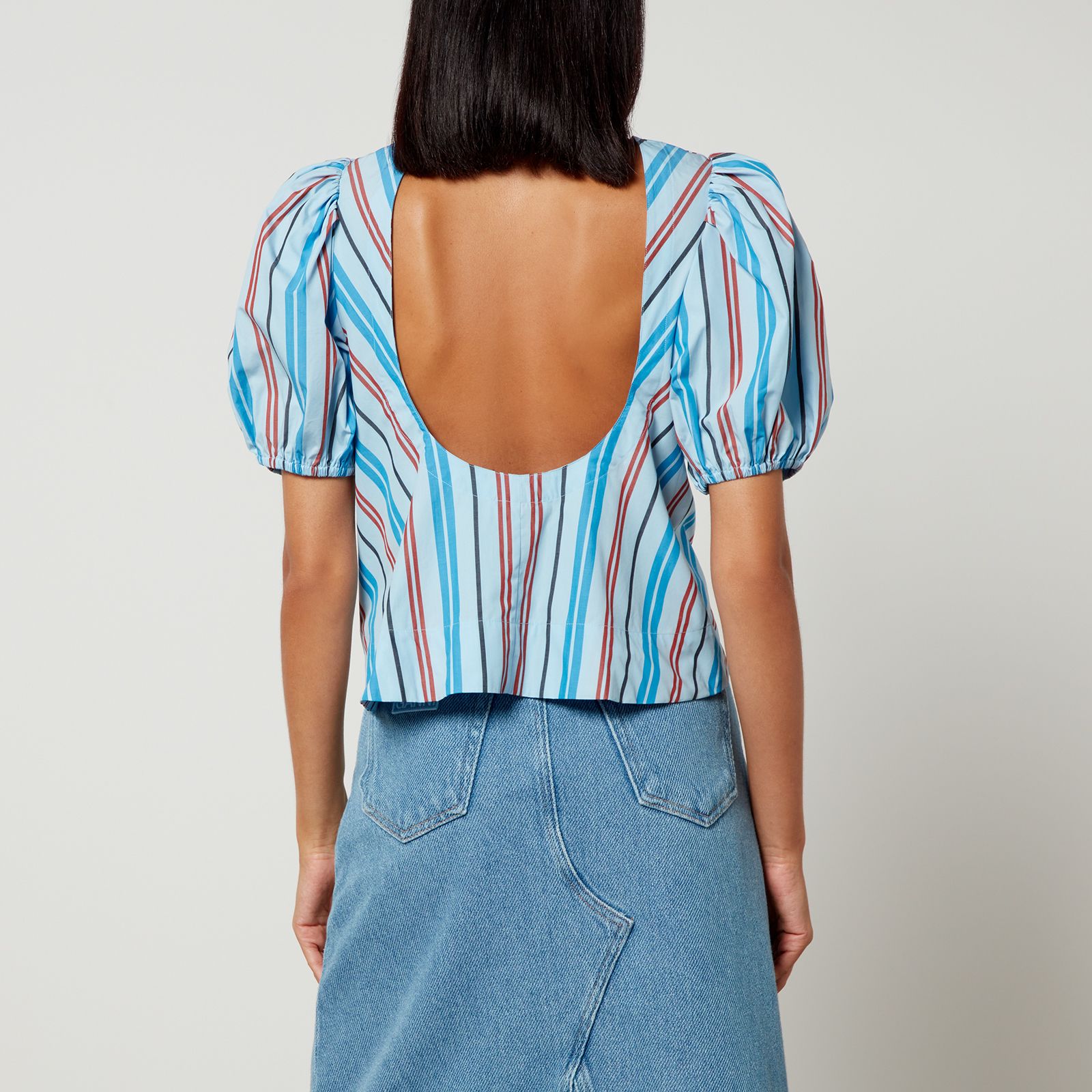 스트라이프 코튼 블라우스 Ganni Striped Cotton Open-Back Blouse 14510384