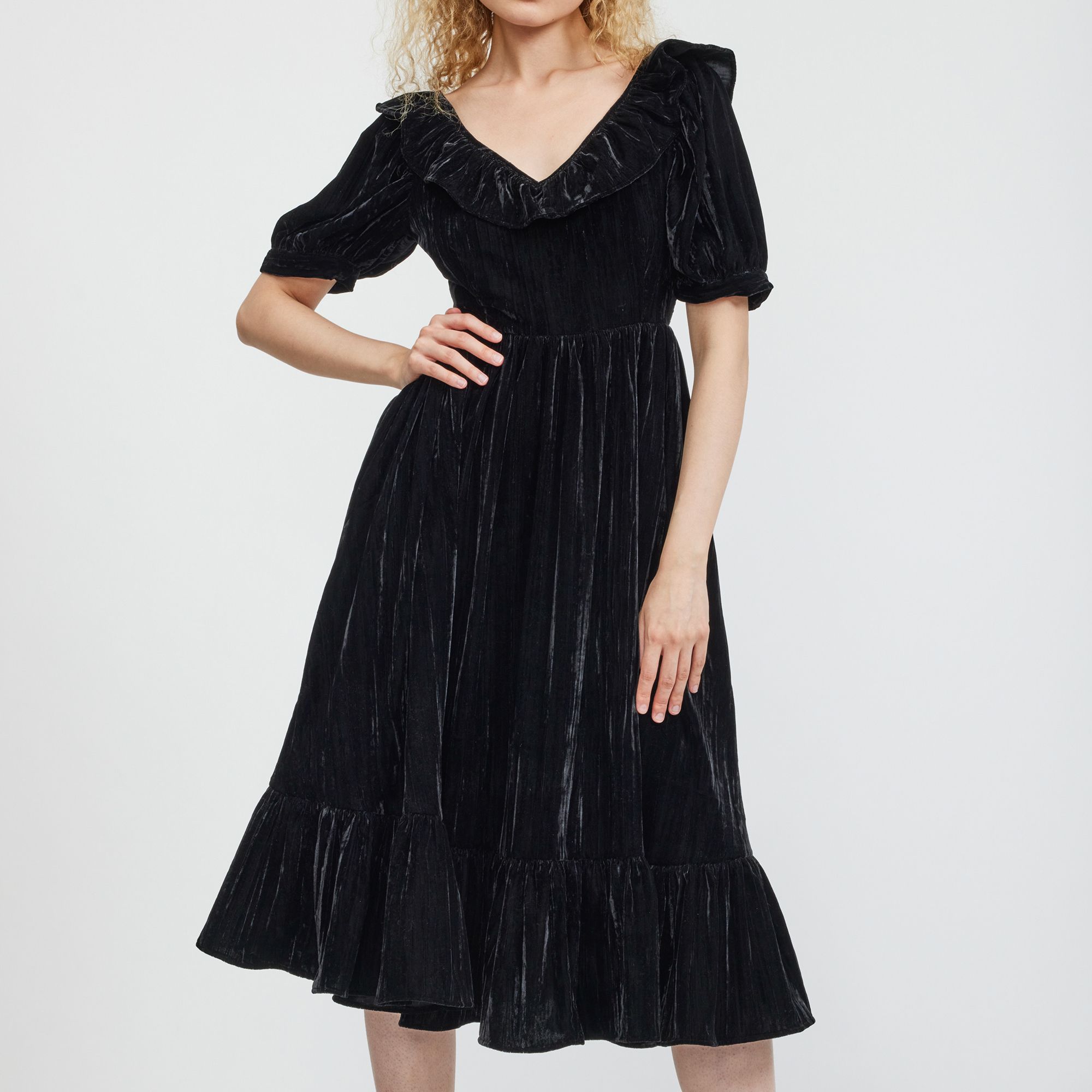 벨벳 드레스 Batsheva Ruffle May Crushed Velvet Dress 14851632