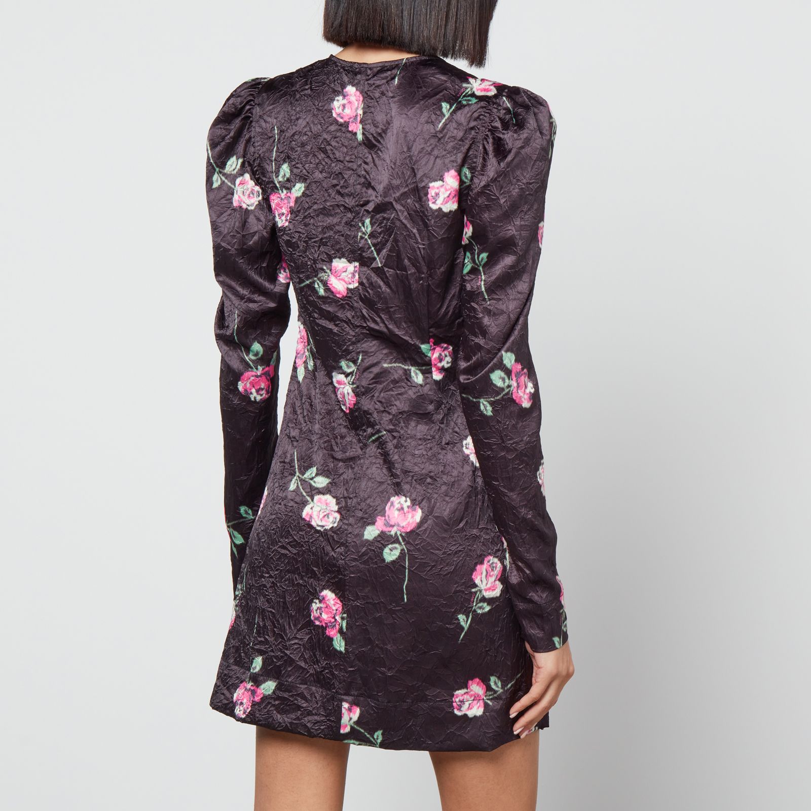 플로랄 프린트 새틴 미니 드레스 Ganni Floral-Print Crinkled Satin Mini Dress 14015734
