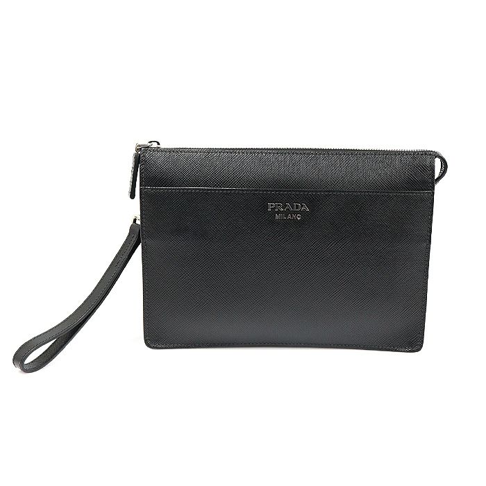 Prada Black Saffiano Leather Clutch Pouch with Silver-tone Prada Black Saffiano Leather Clutch Pouch with Silver-tone