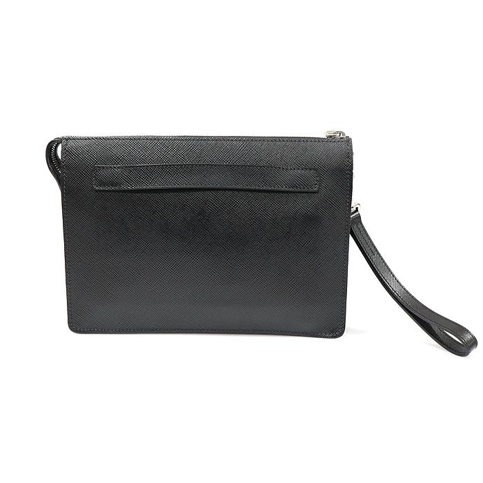 Prada Black Saffiano Leather Logo Strap Pouch Clutch 2VF019 Prada Black Saffiano Leather Logo Strap Pouch Clutch 2VF019
