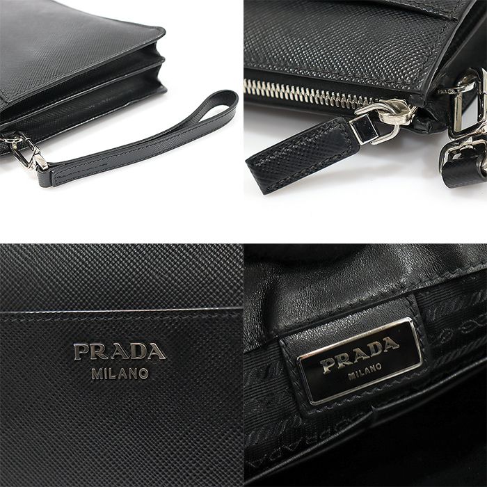 Prada Black Saffiano Leather Clutch Pouch with Silver-tone Prada Black Saffiano Leather Clutch Pouch with Silver-tone
