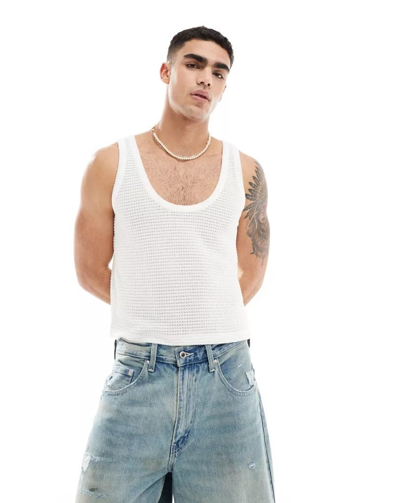화이트 Gehakeltes Tragershirt in Weiß 206568589WEISS