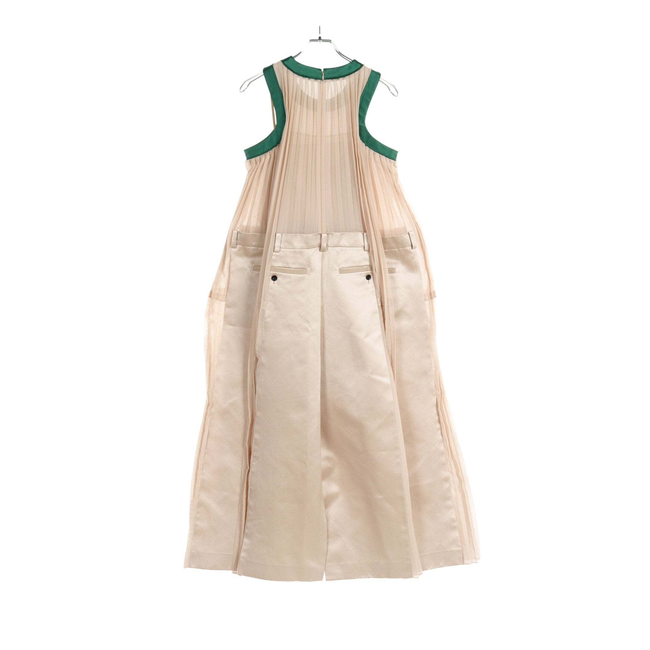 중고 여성,의류,원피스 점프수트 실크 새틴 믹스 드레스 코튼 베이지 그린 사카이  Silk Satin Mix Dress      890217