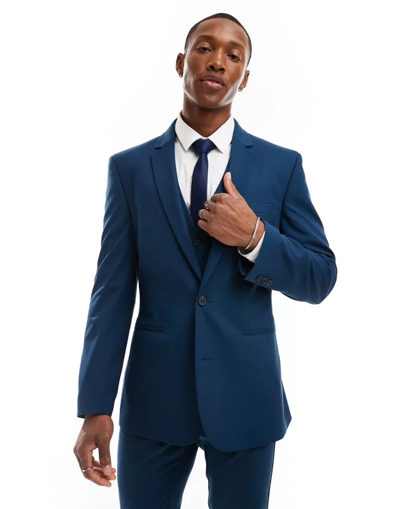 블루 Eng geschnittene Anzugjacke in Blau 205593944BLAU
