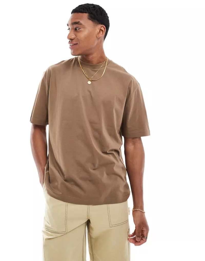 브라운 Oversize-T-Shirt in Braun mit „Valley“-Landschafts-Print auf dem Rucken 206139821BRAUN