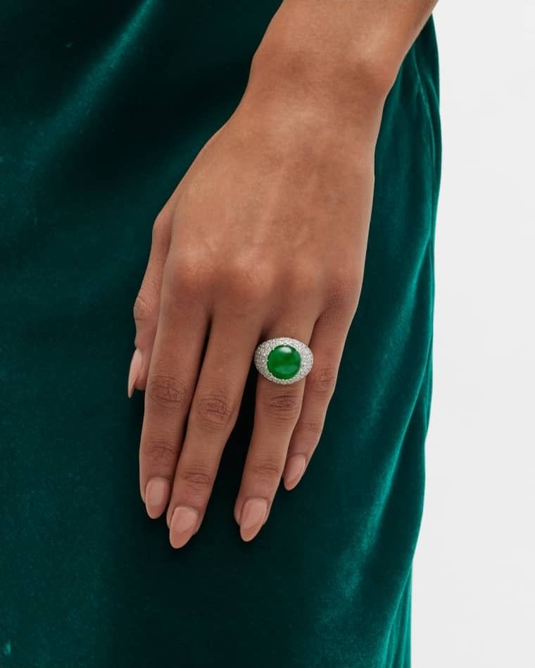 파브 다이아몬드 반지 Estate Jade and Pave Diamond Domed Statement Ring, Size 5 prod273450220JADEITE