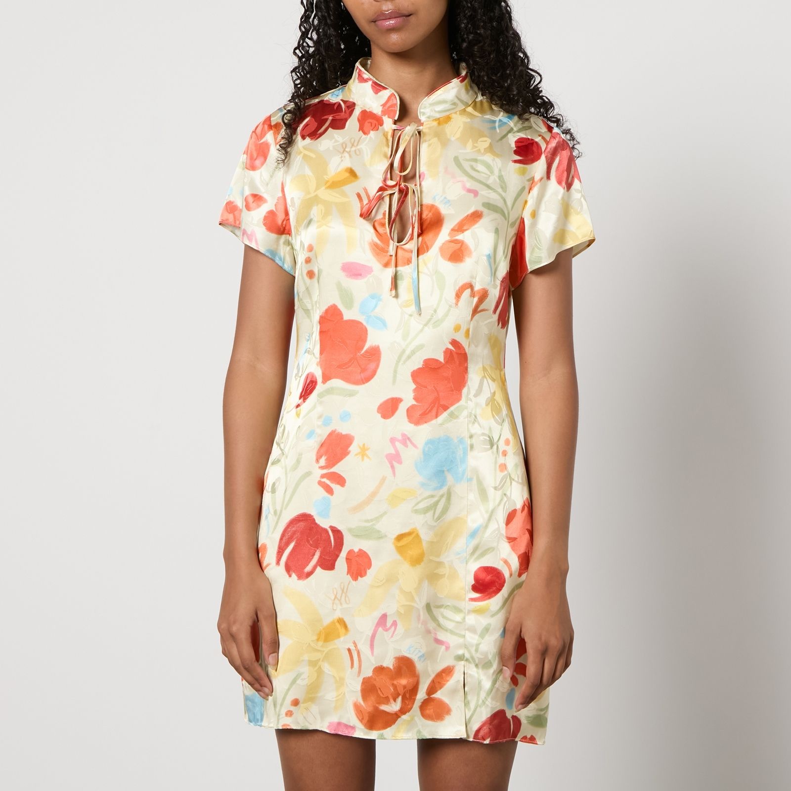 플로랄 프린트 미니 드레스 Kitri Gretchen Floral-Print Satin-Jacquard Mini Dress 15366875