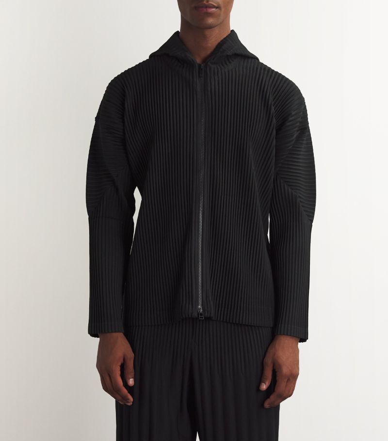 ISSEY MIYAKE Mens Homme Plisse Issey Miyake black Pleated Zip Up Hoodie Harrods UK 22125113