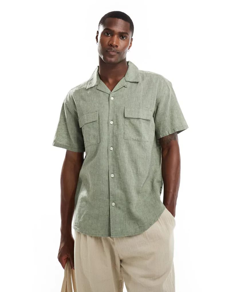 카키 & Leinenhemd in Khaki mit Reverskragen und Brusttaschen 206000438Sumpf