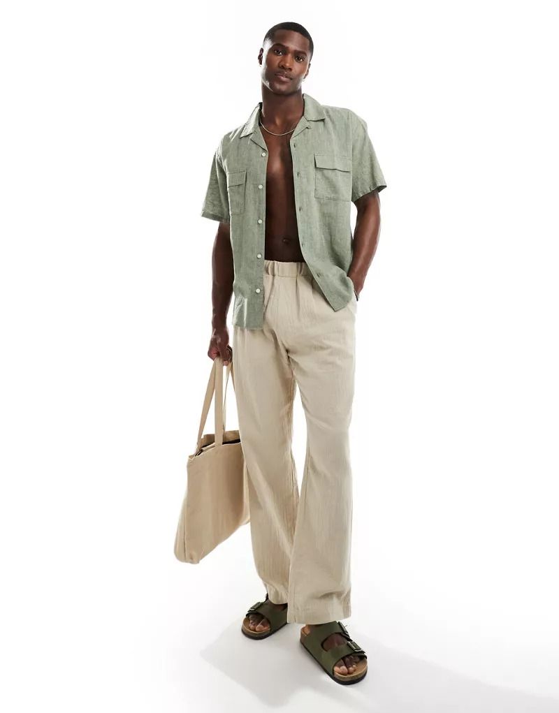 카키 & Leinenhemd in Khaki mit Reverskragen und Brusttaschen 206000438Sumpf