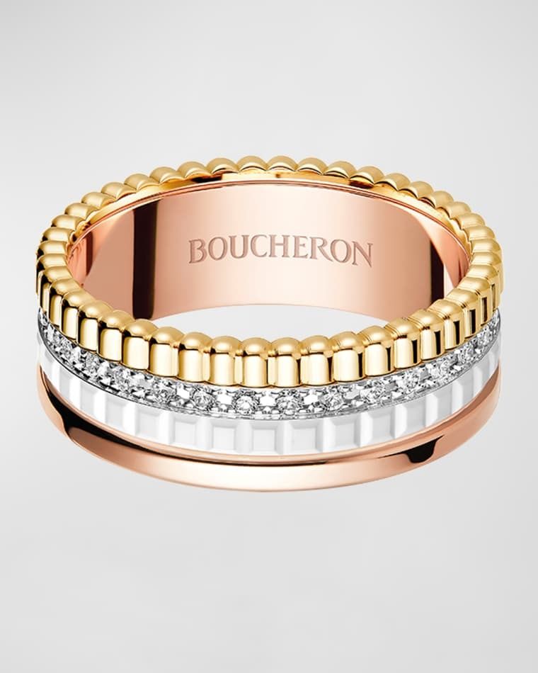 18k 트리컬러 골드 다이아몬드 반지 Quatre 18K Tricolor Gold & Ceramic Diamond Ring prod273920082GOLD