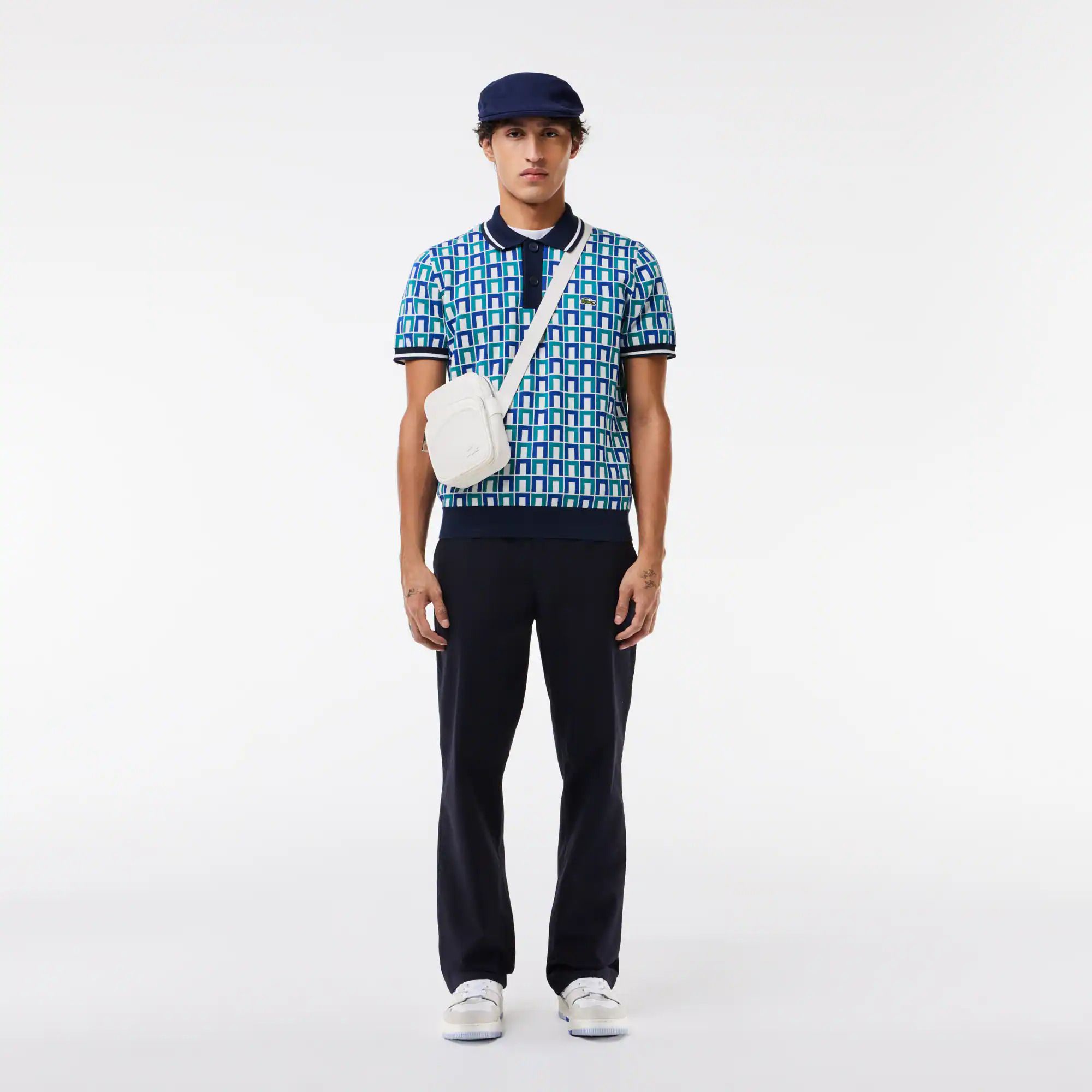 남성 그래픽 모티프 코튼 폴로 스웨터 Men's Graphic Motif Cotton Polo Sweater AH7672-51-IS8