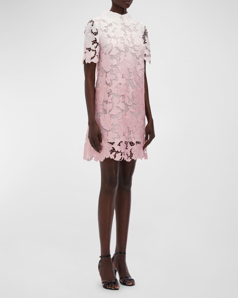 반팔 옴브레 미니 시프트 드레스 Short-Sleeve Ombre Peony Guipure Mini Shift Dress prod274260132SOFT PINK