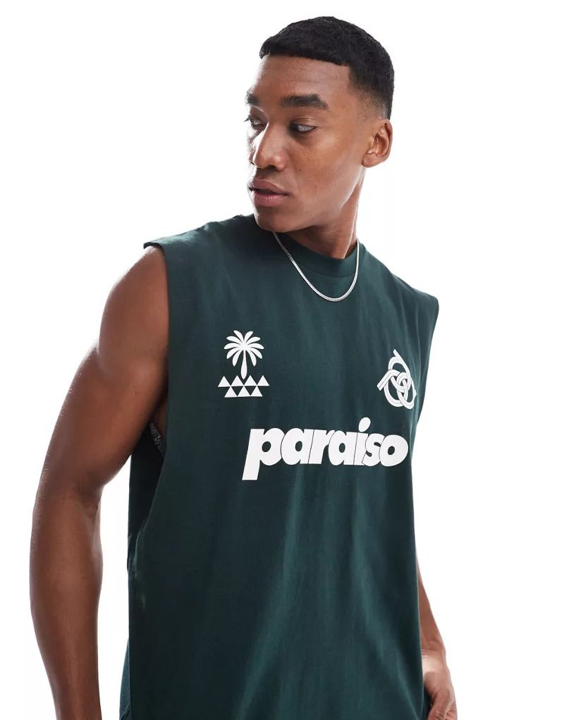 Oversize-Tanktop in Grun mit „Paraiso“-Print vorn 206703280Scarab