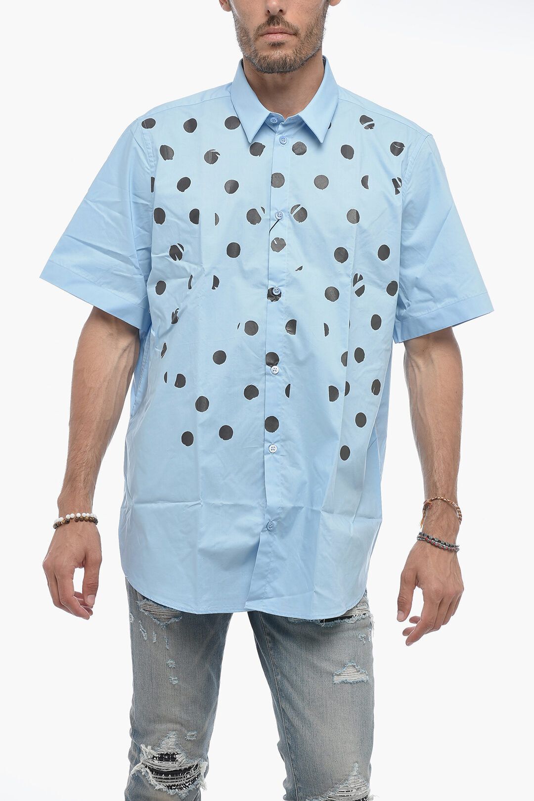 숏 슬리브 클래식 넥 카라 셔츠 Short Sleeve Polka Dots Classic Collar Shirt 591743