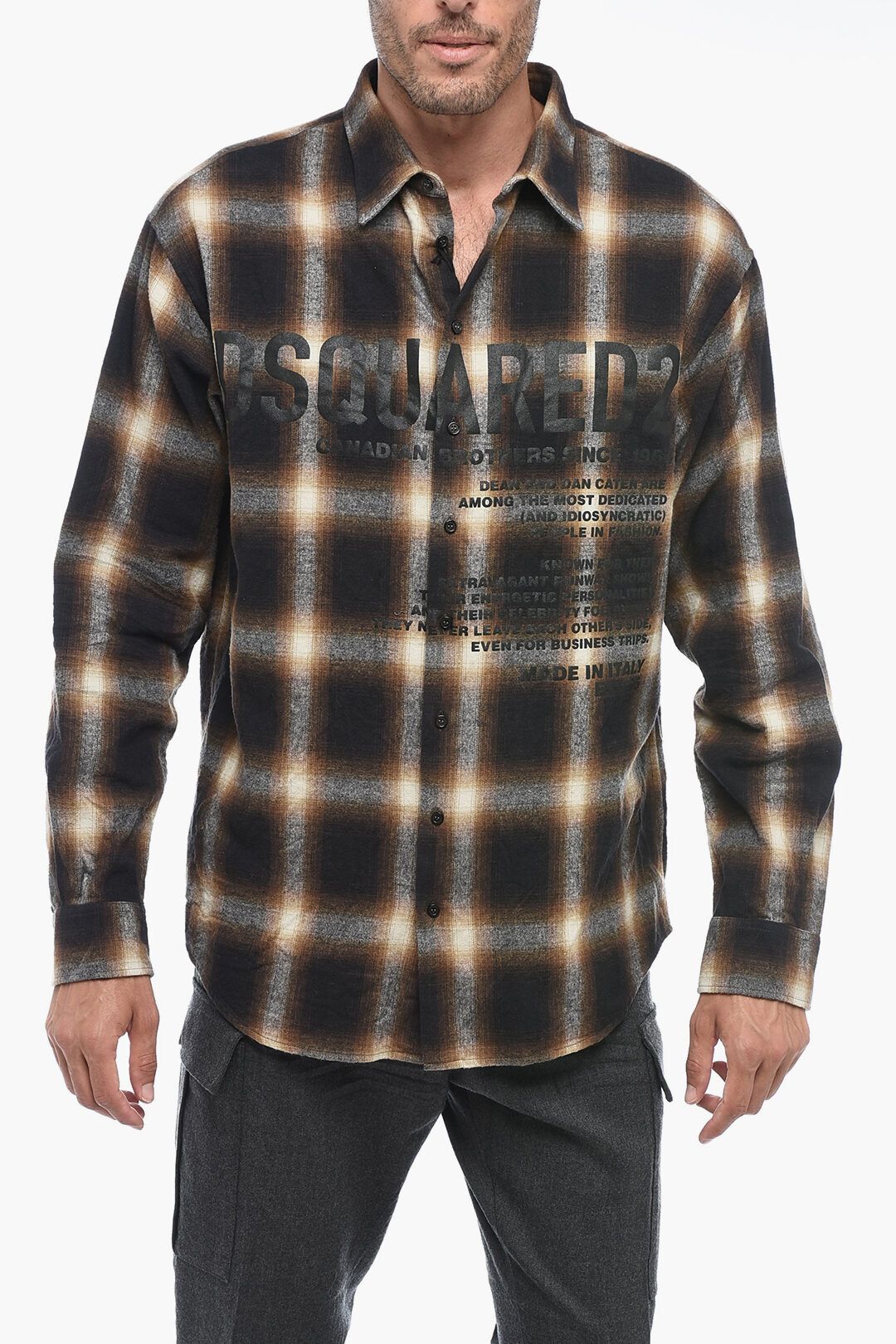 셔츠 프린트 Flannel Shirt with Lettering Print 602694