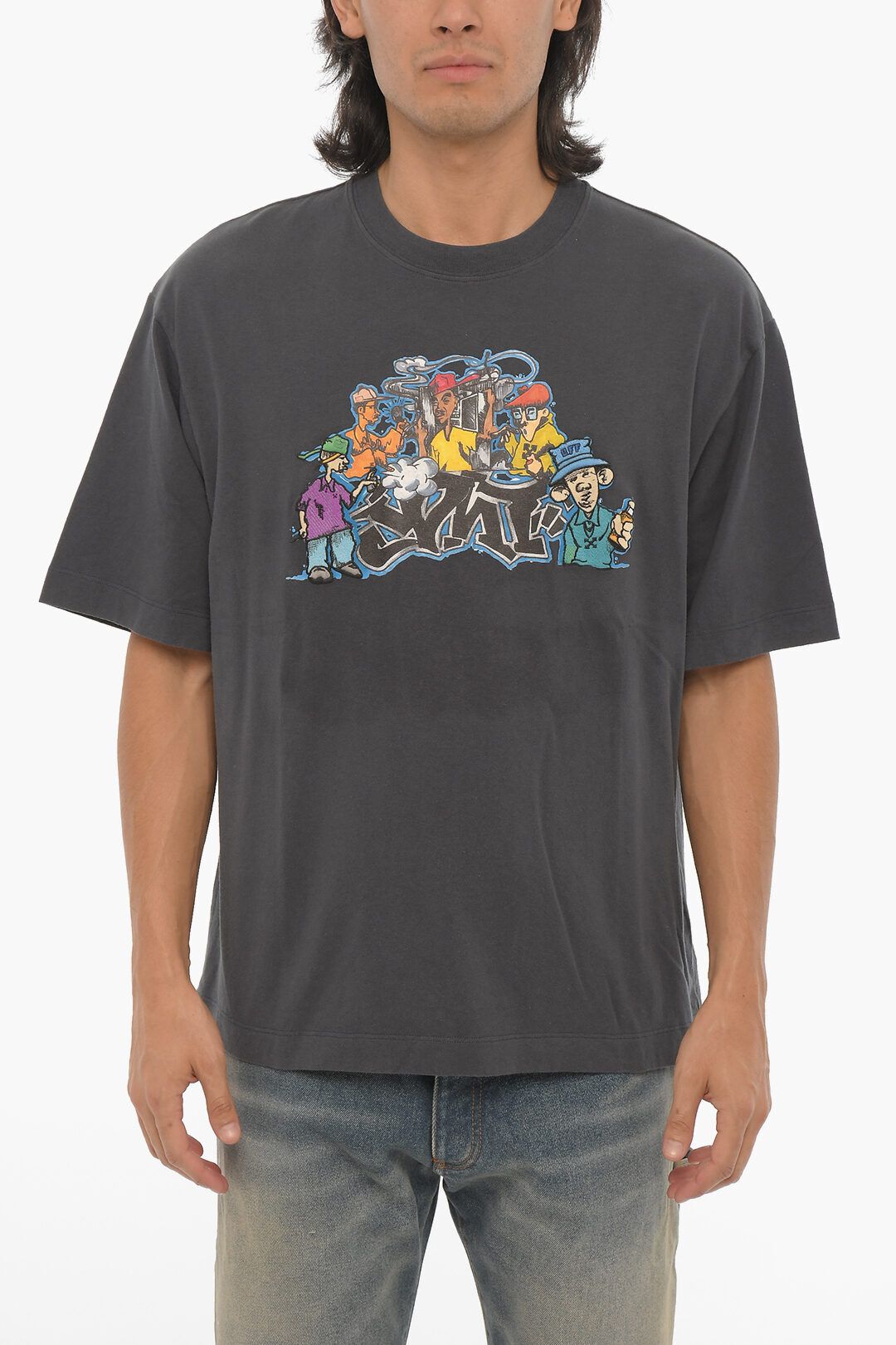 시즈널 크루넥 티셔츠 그래피티 프린트 SEASONAL Crew-neck T-Shirt with Graffiti Print 595898