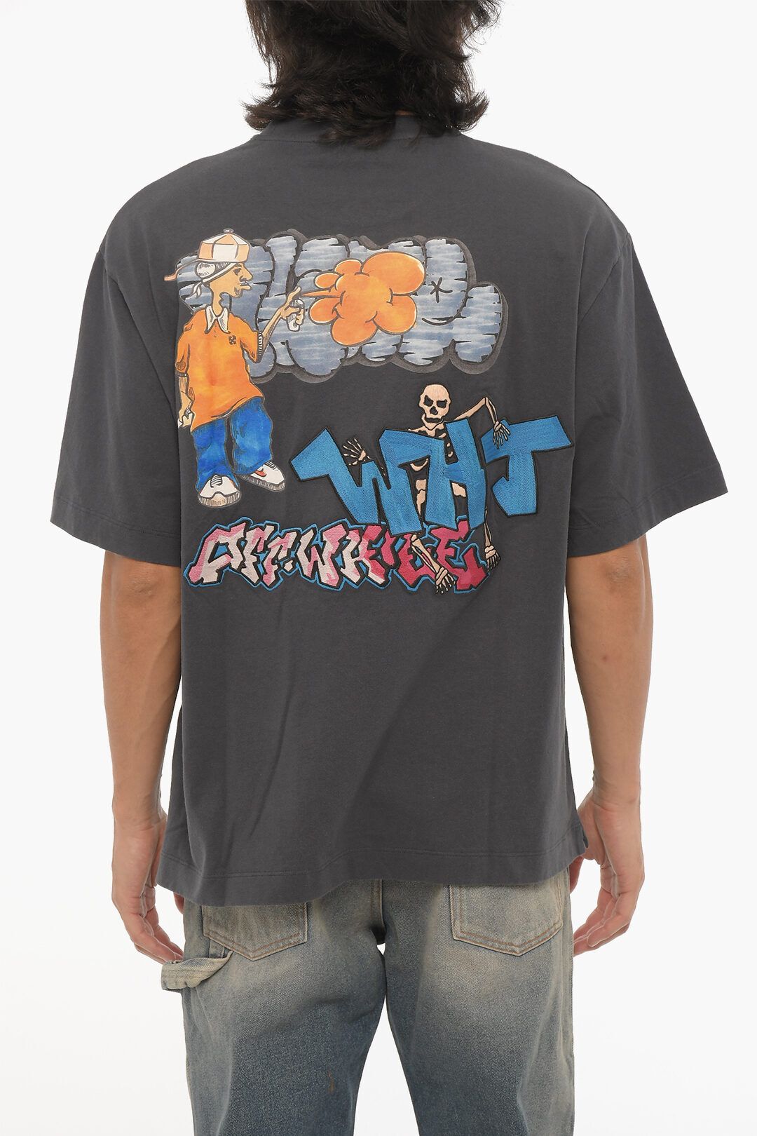 시즈널 크루넥 티셔츠 그래피티 프린트 SEASONAL Crew-neck T-Shirt with Graffiti Print 595898