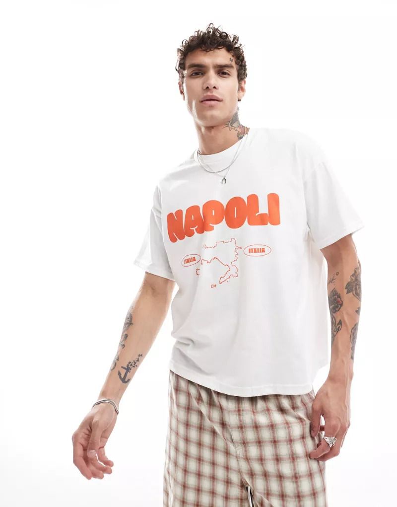 화이트 Kastiges Oversize-T-Shirt in Weiß mit „Napoli“-Print auf der Vorderseite 207164604WEISS