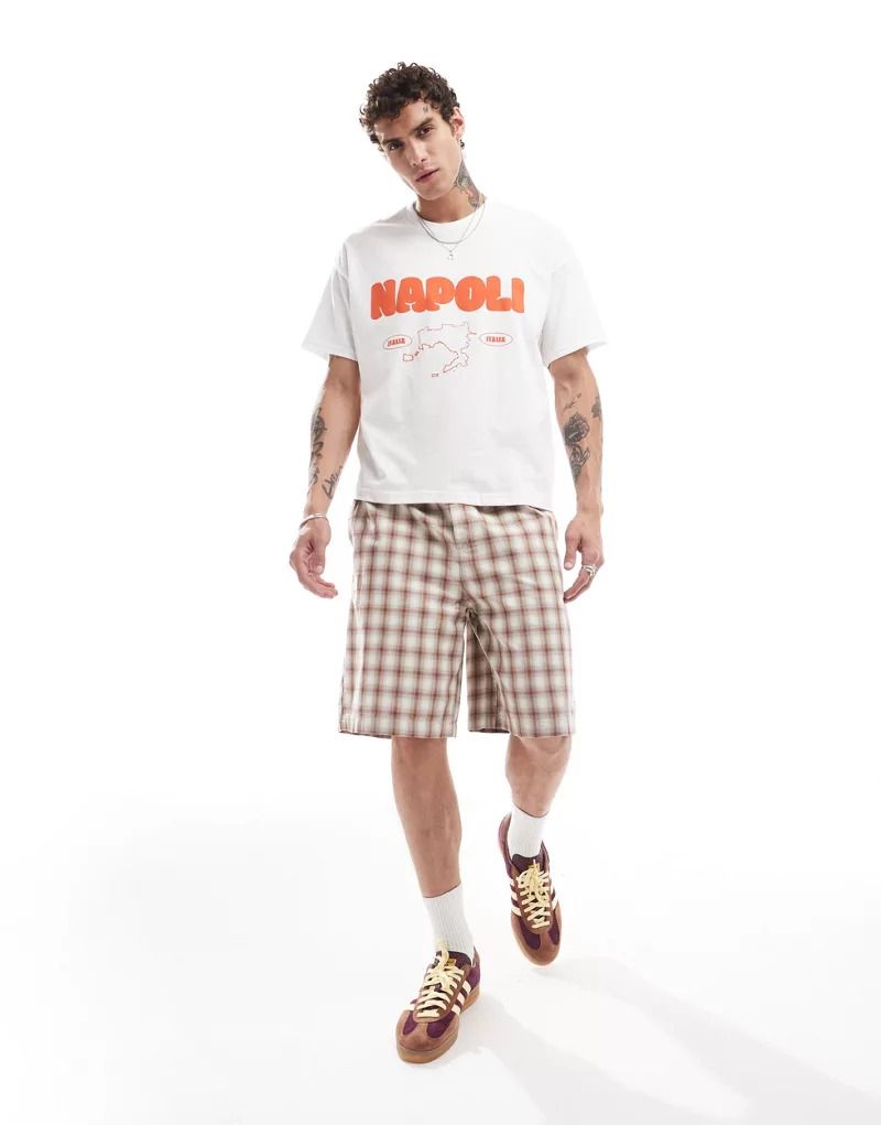 화이트 Kastiges Oversize-T-Shirt in Weiß mit „Napoli“-Print auf der Vorderseite 207164604WEISS