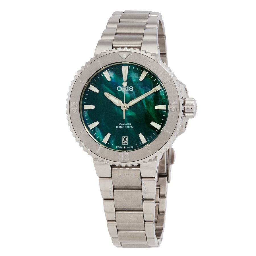 오토매틱 그린 다이얼 여성 시계 Aquis Date Automatic Green Dial Ladies Watch 01 733 7770 4137-07 8 18 05P OR733777041370781805