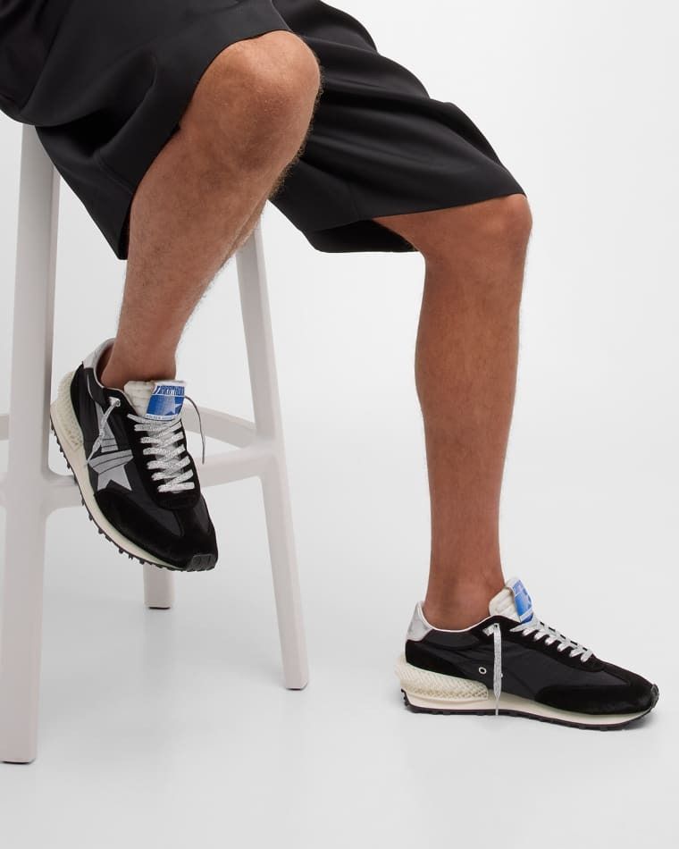 남성 마라톤 나일론 스웨이드 러너 스니커즈 Men's Marathon Nylon and Suede Runner Sneakers prod273450315BLACK
