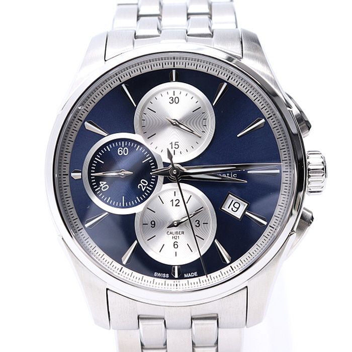 중고 H32596141 재즈마스터 청판 크로노그래프 42mm 오토매틱 스틸 남성 시계 aa21426