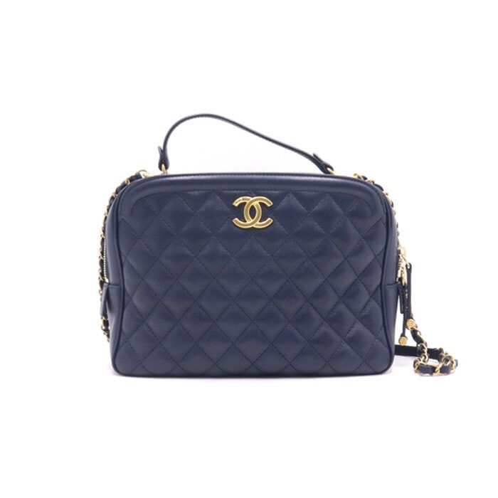 cc 중고 A57906 블루 카프스킨 퀄팅 CC 코스메틱 베니티 케이스 탑핸들 토트백 겸 금장체인 숄더백 aa29162