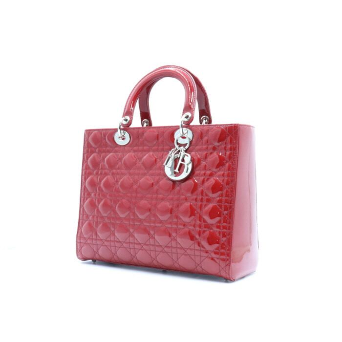 중고 CAL44561 LADY DIOR 레이디디올 클래식 라지 레드 페이턴트 까나쥬 토트백 겸 숄더백 aa24849