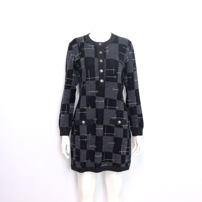 중고 P71379 21시즌 캐시미어혼방 블랙 멀티컬러 CC로고버튼 여성 드레스 원피스 aa32177