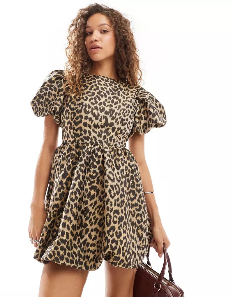 제인 자카드 & Sister Jane   Minikleid aus Jacquard mit Leopardenmuster, Puffarmeln und Ballonsaum 207079267Leopard
